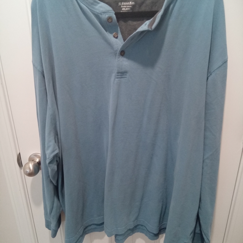 St. John's Bay Men's Big & Tall Size 4XL Blue Henley Shirt - Picture 2 of 9